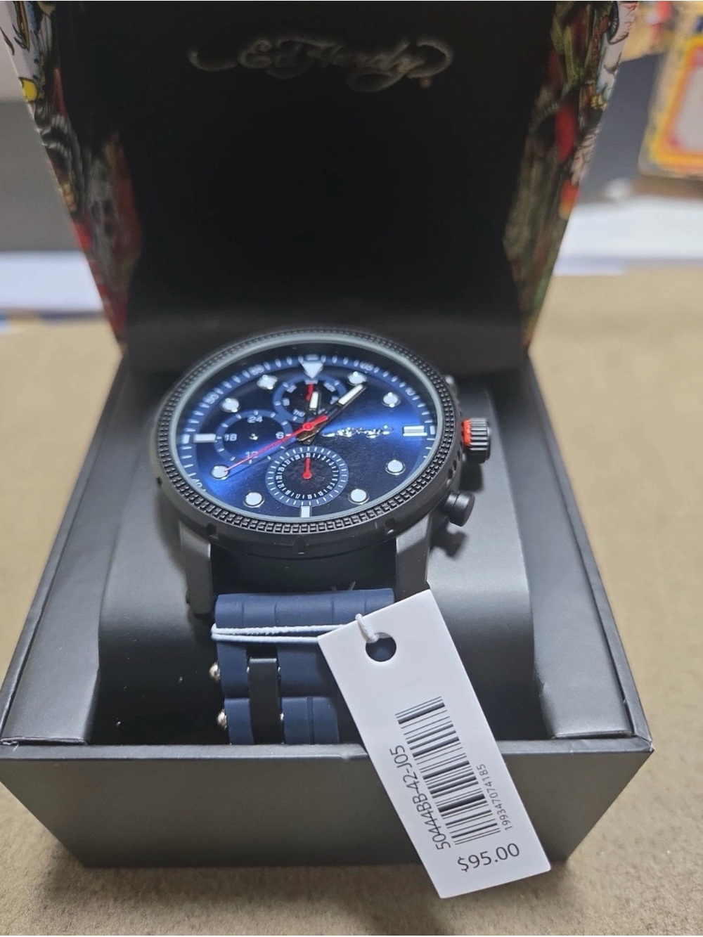 ED HARDY Men's Matte Black Watch with Round Face and Black Silicone Strap 50444